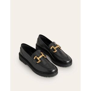 Boden Black Leather Loafers with Gold Buckle Detail